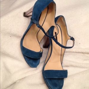 Teal Suede & Lucite Heel Sandals w Straps